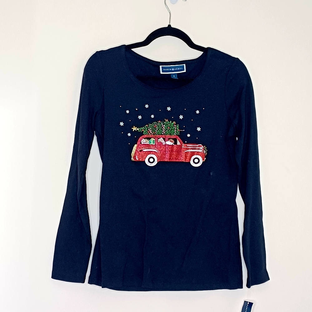 Karen Scott Black Christmas Long Sleeve Tee- S